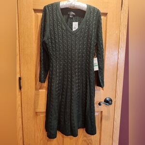 Jessica Howard Hunter Green Cable Knit Swing Sweater Dress